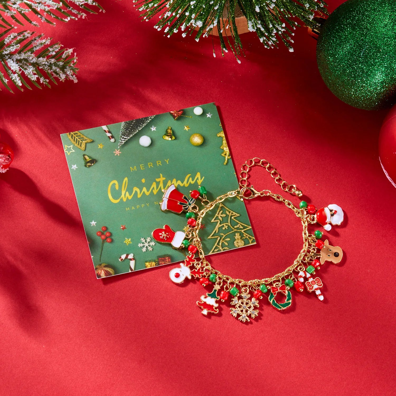 New Fashion Christmas Metal Chain Bracelet For Women Men Zircon Snowflake Snowman Santa Claus Elk Bangles Party Jewelry Gifts