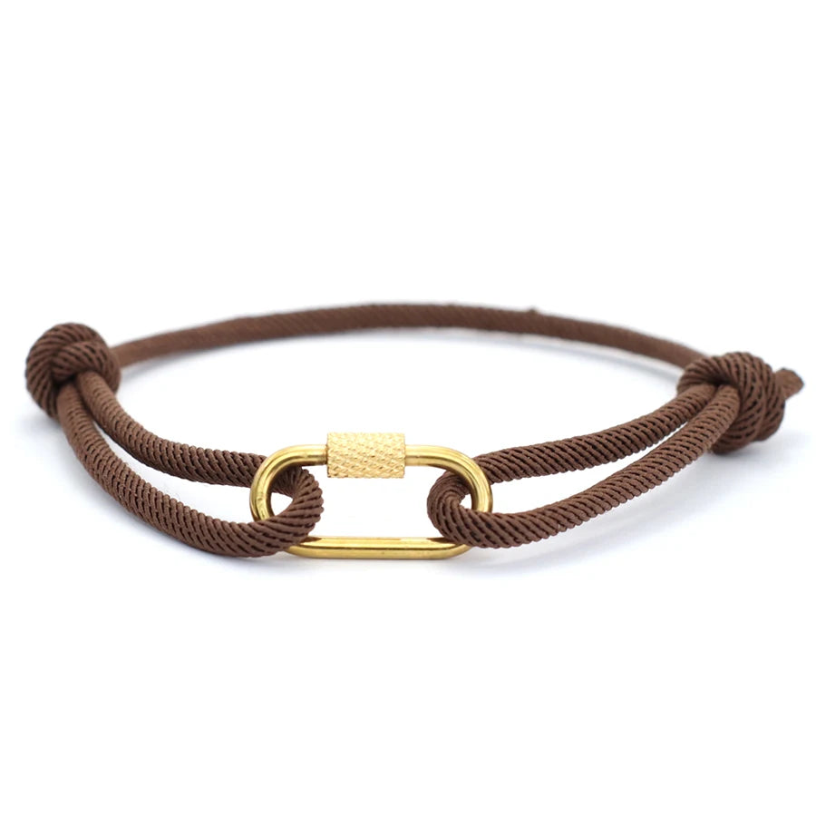 Noter New Handmade Rope Bracelet Men Gold Color Stainless Steel Mountaineering Buckle Cool Riding Accessories Hombre Pulseria
