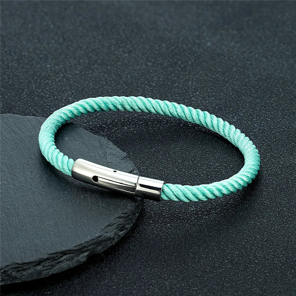 MKENDN Minimalist Braided Rope Bracelet Stainless Steel Snap Fastener Lucky Surfing Thread Bracelet Gift for Men Women Couple