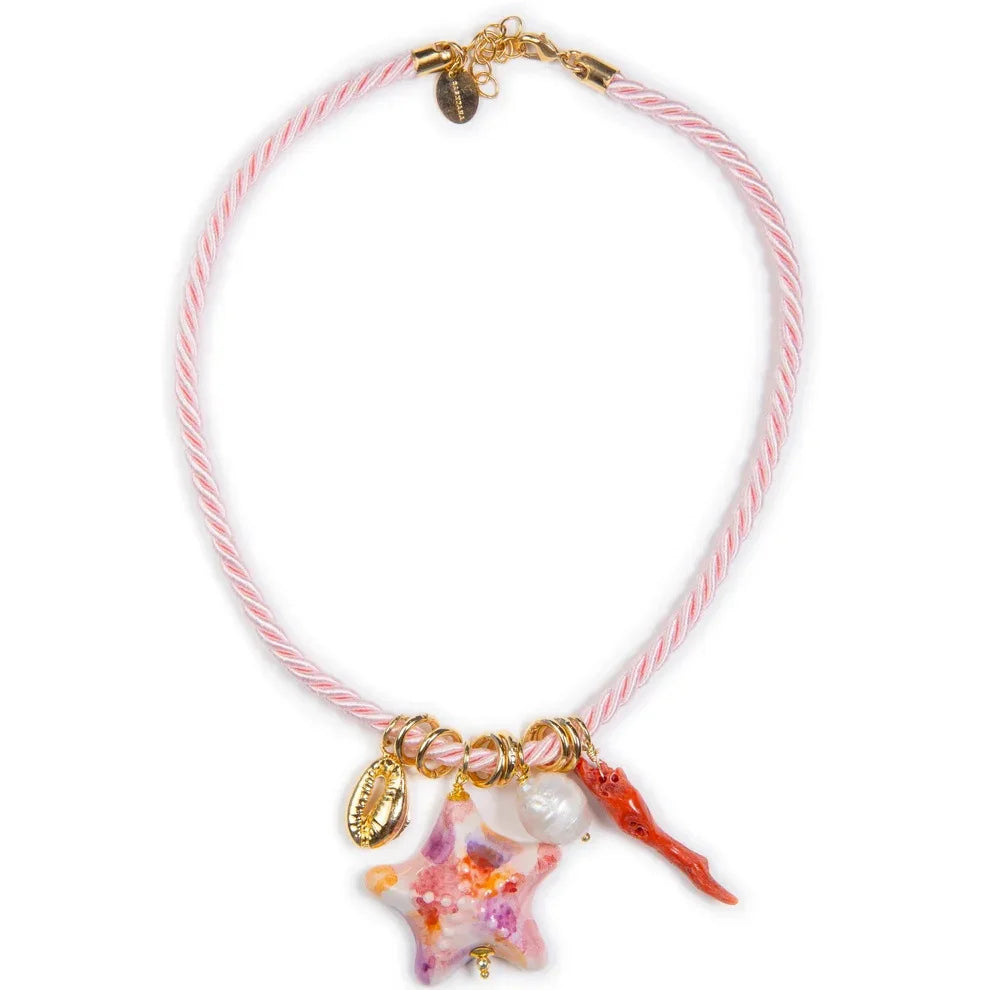 Handmade Chunky Rope Multicolour Ceramics Starfish Octopus Fish Pendant Neckalce Summer Beach Shell Y2K Collar Jewelry Stylish