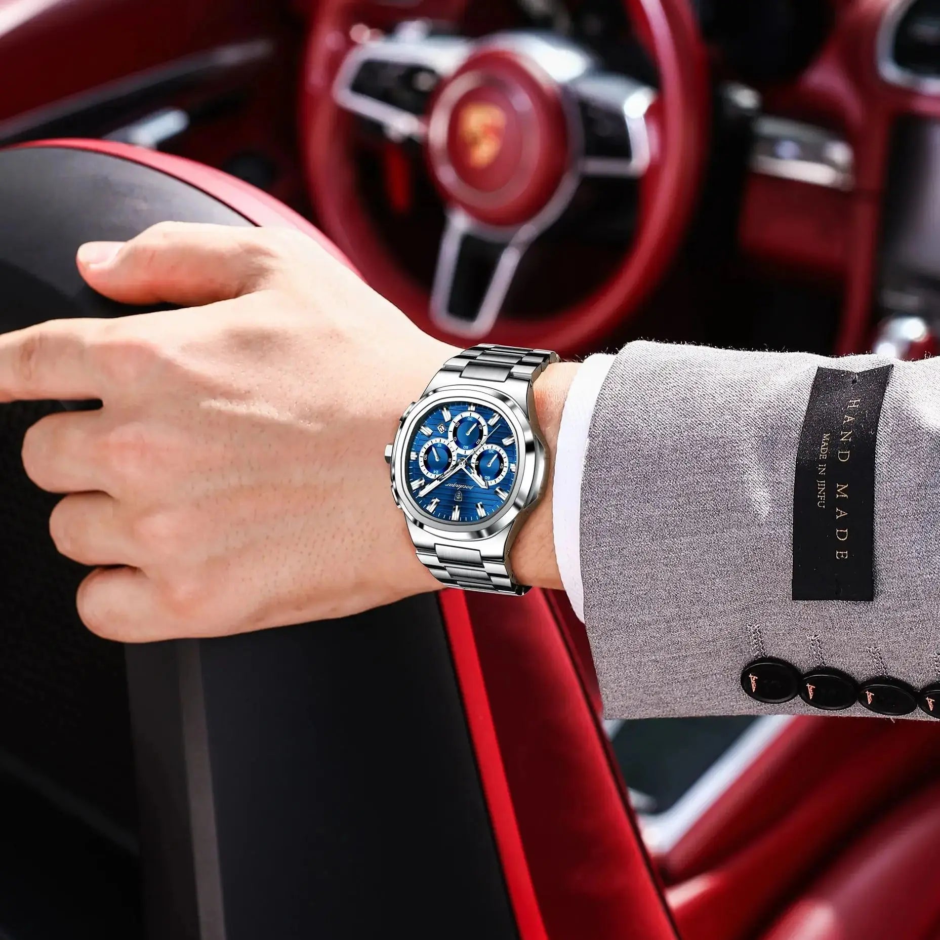 POEDAGAR Business Man Wristwatch Date Chronograph Waterproof Luminous Luxury Men Watch Stainless Steel Quartz Men's Watches Male - Madeinsea©