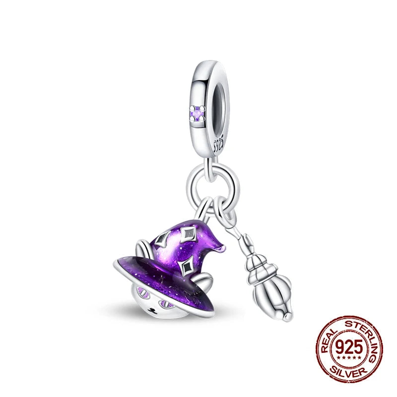 New 925 Sterling Silver Luminous Halloween Skull Witch Pumpkin Candy Charms Beads Fit 3mm Original Bracelets Party Jewelry