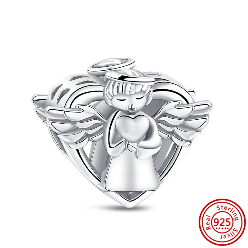 Authentic 100% 925 Sterling Silver Fit Original Pantaro Charms Bracelet Heart Round Style Simple Beads Women DIY Jewelry Making