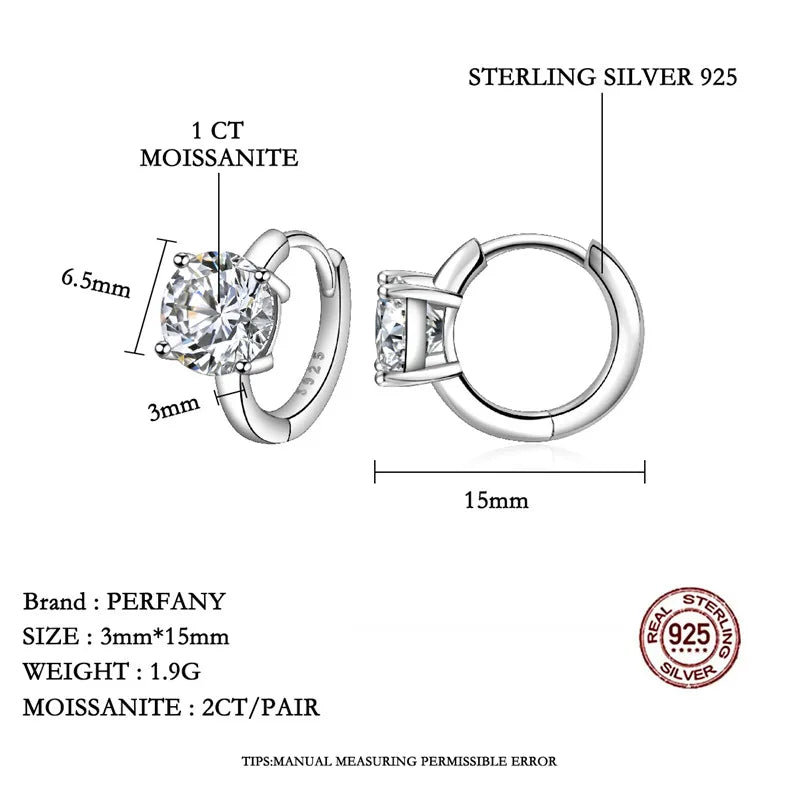 PERFANY 1CT Moissanite Earrings for Women S925 Pure Silver Simulated Diamond Simple Four Claw Earrings Fashion Wedding Jewelry - Madeinsea©