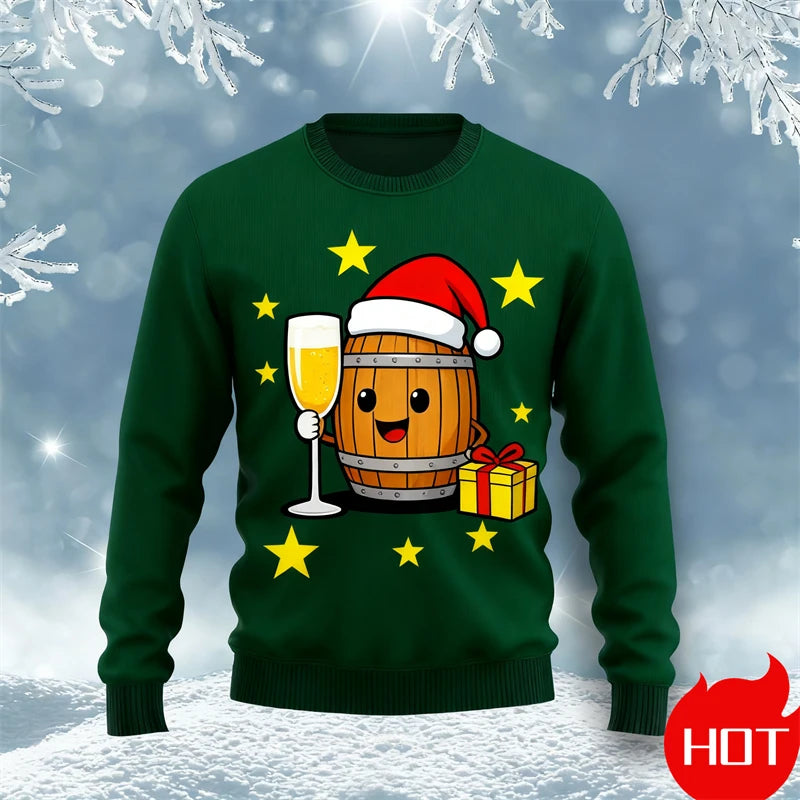 Fashion Beer Christmas Ugly Sweatshirt For Men Women Cartoon Casual Crewneck Pullover 2026 New Autumn Winter Couple Sweatshirt