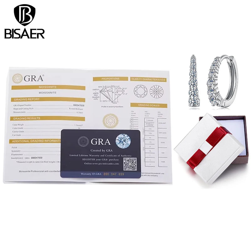 BISAER Multiple Dazzling Moissanite Hoop Earrings 925 Sterling Silver for Women Cut Lab Diamond Engagement Wedding Fine Jewelry