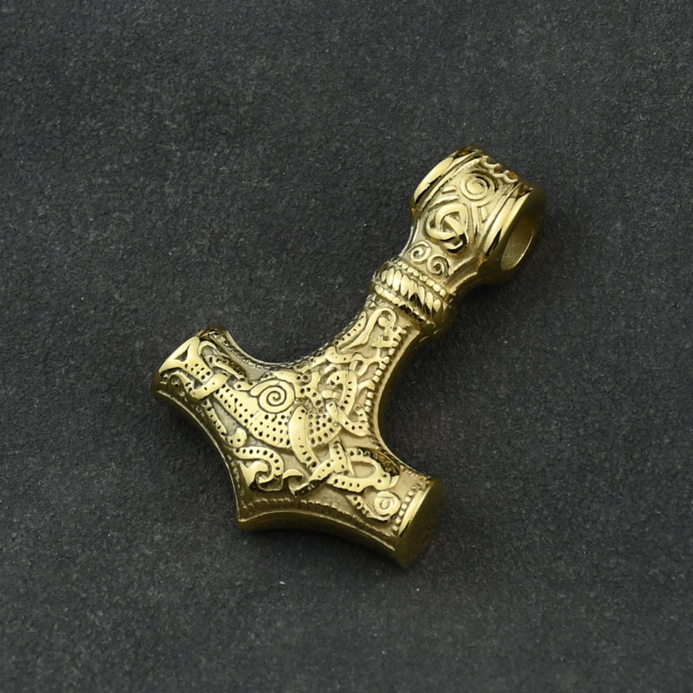 Stainless Steel Wolf Head with King Chain Necklace thor's hammer mjolnir viking  Rune Amulet Domineering Biker Jewelry