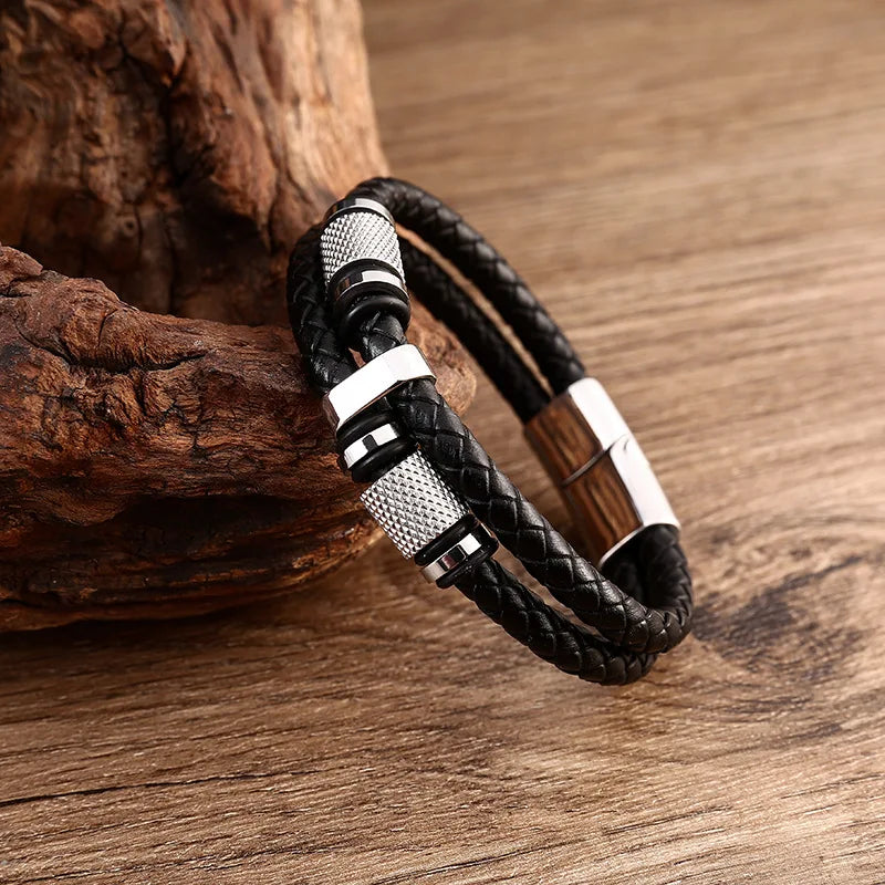 MKENDN Trendy Leather Bracelets Men Stainless Steel Multilayer Braided Rope Bracelets For Male Bracelets Jewelry Pulsera Hombre