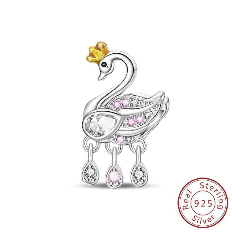 Fit Original 925 Sterling Silver Charms Beads Bows Swan Ballet Princess Pink Charms For Women Fine DIY Birthday Jewelry Gifts