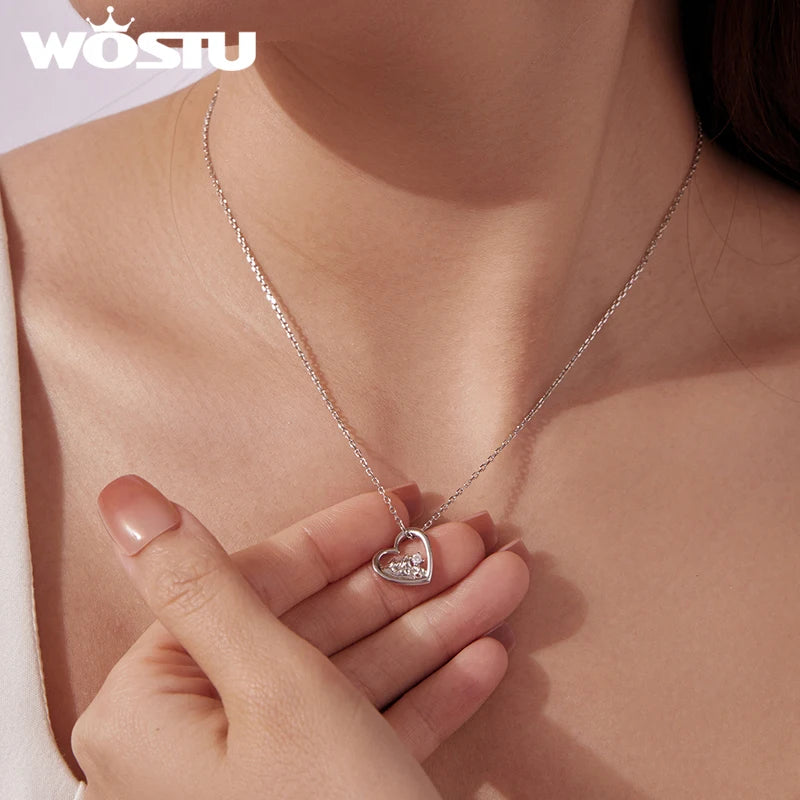 WOSTU Minimalist Mountain Heart Necklace S925 Sterling Silver, Geometric Love Pendant Romantic Jewelry Gift for Girlfriend New