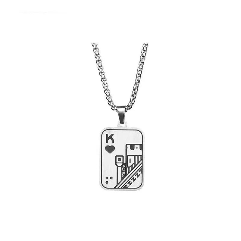 Hiphop Rock Playing Cards Necklace For Men 24Inches Stainless Steel Cuban Chain Collar Locomotive Cool Riding Neck Accessories