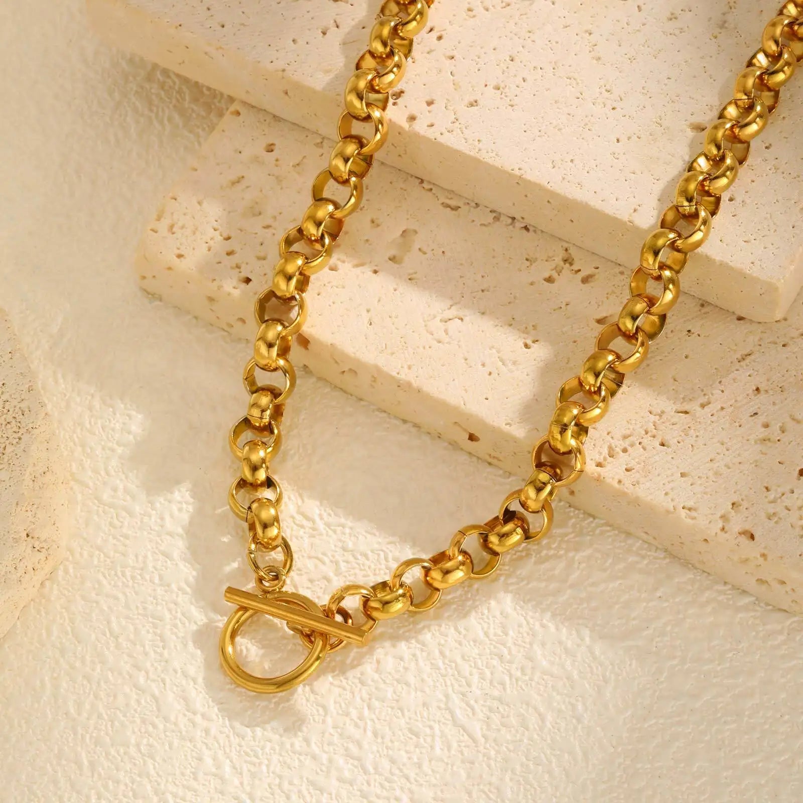 Vnox New Chunky Chain Necklace Women Simple OT Buckle Stainless Steel Round Link Chain Necklace For Women Fashion Jewelry Gift