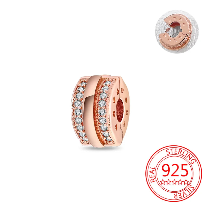 925 Sterling Silver Real Rose Gold Pink Octopus Summer Turtle Heart Dangle Charm Fit Original Bracelet Necklaces Bracelet Girl