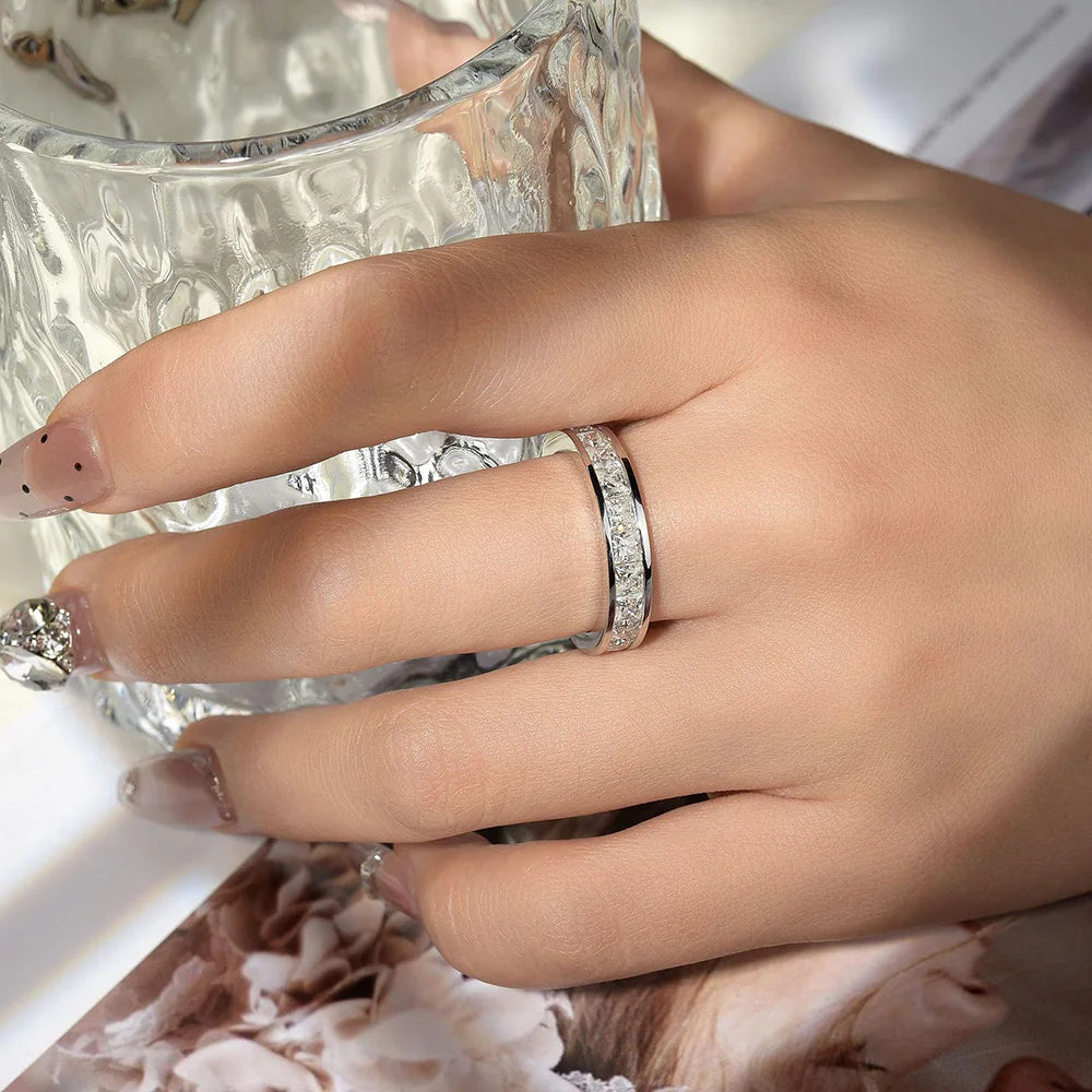 Serenity 6.6cttw Princess Cut D Color Moissanite Rings for Women Men 100% S925 Sterling Silver Plated 18K Row Rings Fine Jewelry - Madeinsea©