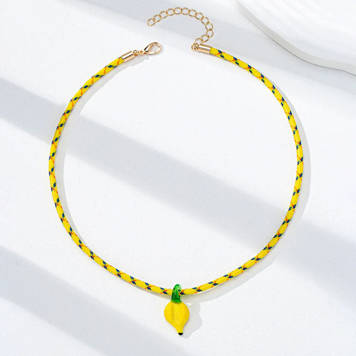 Holiday Summer Bohemian Glass Fruit Pendant Rope Necklace