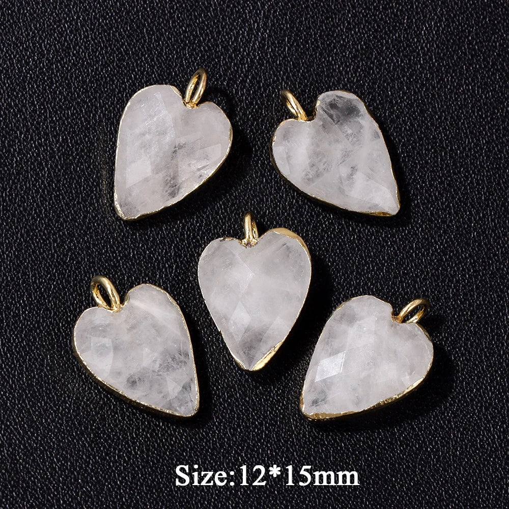 2PCS/lot Faceted Heart Shape Stone Pendant Natural Amethyst Rose Quartzs Labradorite Love Charms For Jewelry Making Necklace DIY