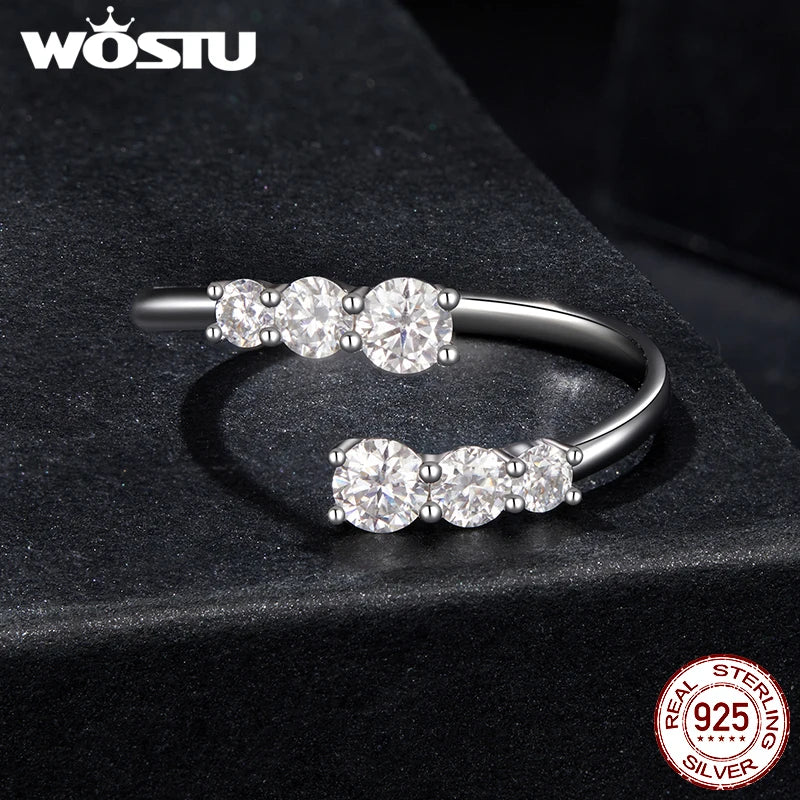 WOSTU Engagement Moissanite Opening Ring For Women s925 Silver Diamond Cut Flower Adjustable Promise Rings Girl Party Fine Gift