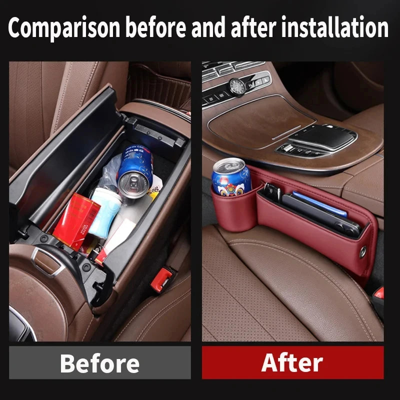 Car Seat Gap Filler Automotive Seat Leather Storage Box with Cup Holder Universal Seat Gap Organizer Adjustable Seat Storage Box - Madeinsea©