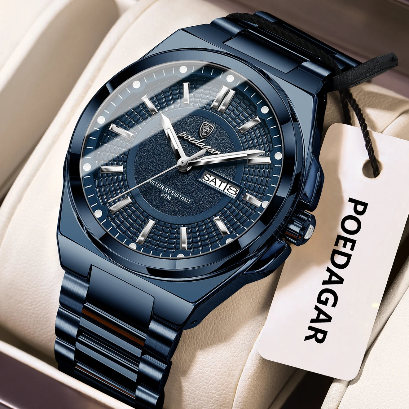POEDAGAR Sport Original Men Clock Quartz Date Week Luxury Man Wristwatch Waterproof Luminous Stainless Steel Men's Watches Reloj - Madeinsea©