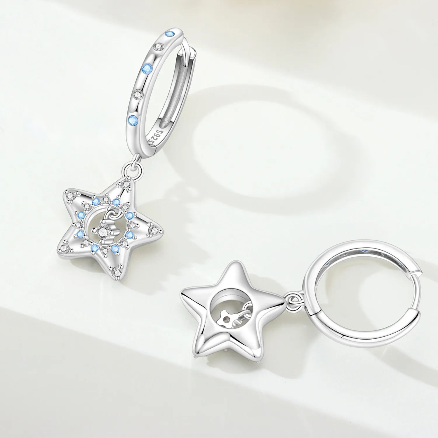 PANPOKI 925 Sterling Silver Sparkling Blue Zircon Star Drop Earrings Women Earrings Charm Fashion Versatile Party Jewelry Gifts