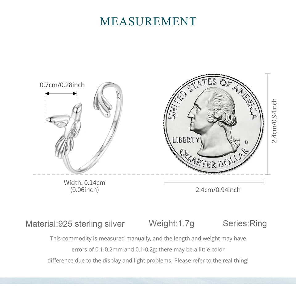 WOSTU 925 Sterling Sliver Bird Open Ring For Women, Solid Silver Stackable Party Rings Funny Jewelry Birthday Gift For Girl