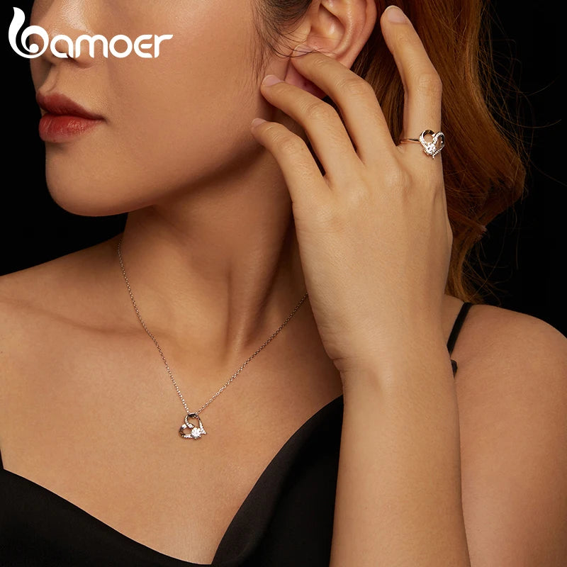 BAMOER Solitär-Herzring aus 925er Sterlingsilber mit Moissanit für Damen, vergoldeter Ehering