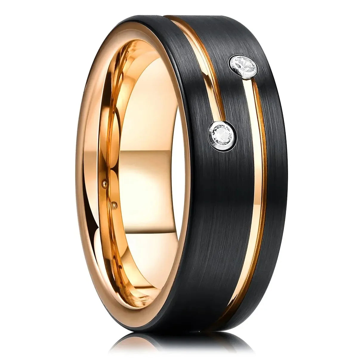 Trendy 8mm Men Frosted Stainless Steel Rings Silver Color Brushed Groove Beveled Edge Engagement Rings For Men Wedding Jewelry