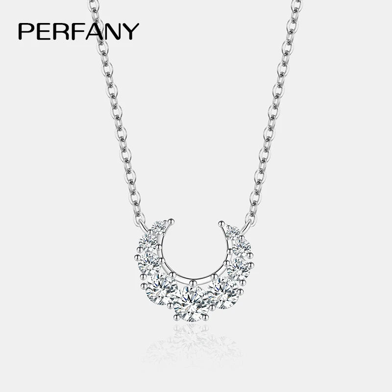 PERFANY 0.66CT Full Moissanite Necklace for Women S925 Pure Silver Moon Design Laboratory Diamond Pendant Fashion Luxury Jewelry - Madeinsea©
