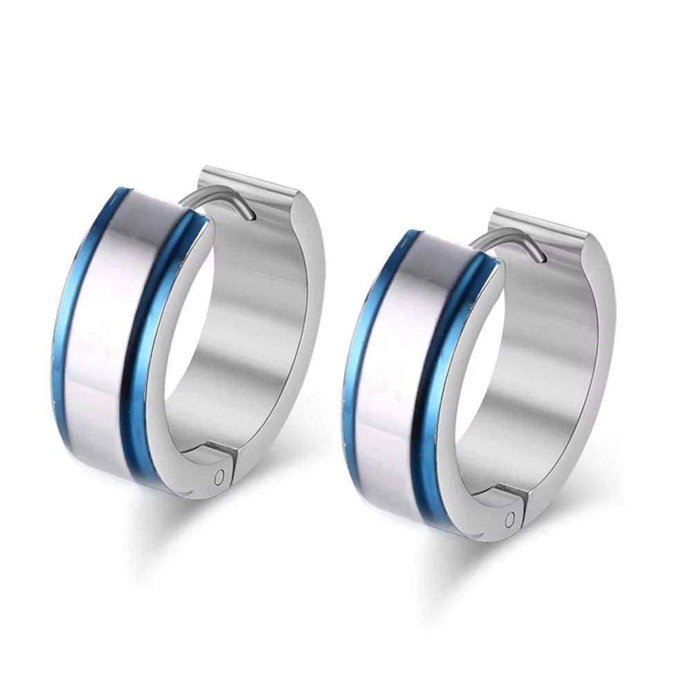 Boucles d'oreilles créoles simples Vnox, style Huggies avec bordure noire, étanches, en acier inoxydable, pour femmes et hommes.