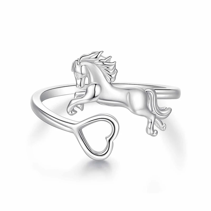 WOSTU Real 925 Sterling Silver Horse & Heart Chain Bracelet Stud Earrings For Women, s925 Silver Unique Horse Lover's Gift Set