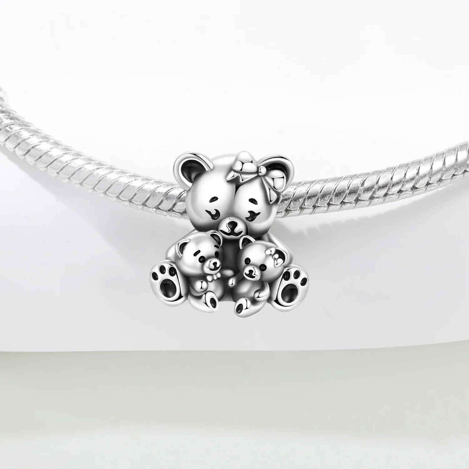 PANPOKI 925 Sterling Silver Cute Teddy Bear Animal Pendant Beads Original Pendants Bracelet Charm Jewelry Party DIY Gifts