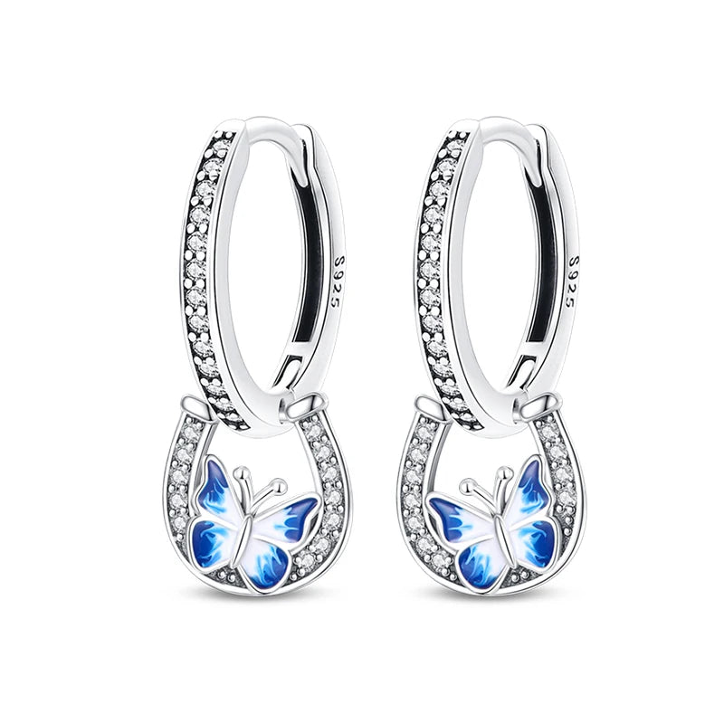 New 925 Silver Plated Shiny Dream Catcher Feather Earrings For Women Exquisite Butterfly Earrings Fashion Birthday Jewelry