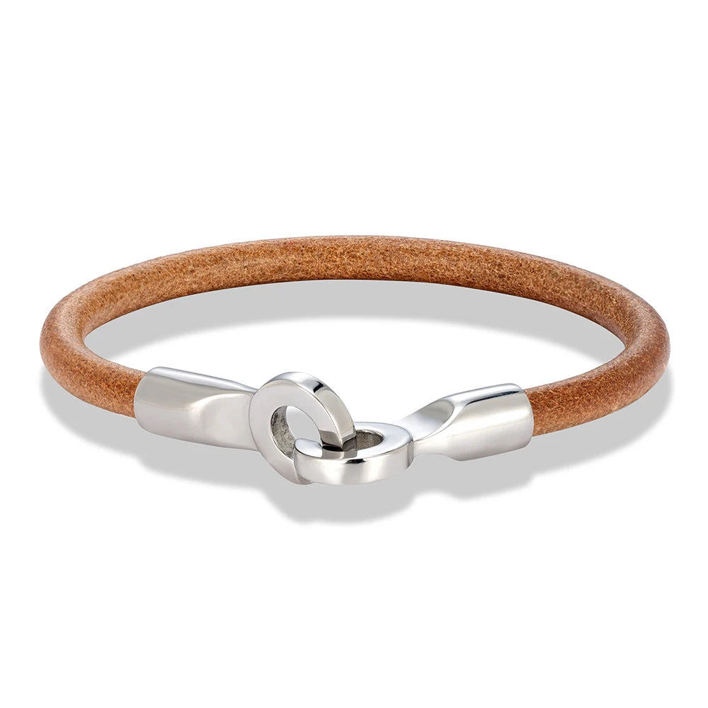 High Quality Stainless Steel Handcuff Bracelet For Women Men Primary Color Cowhide Bracelet Menottes Bijoux Couple Bracelet