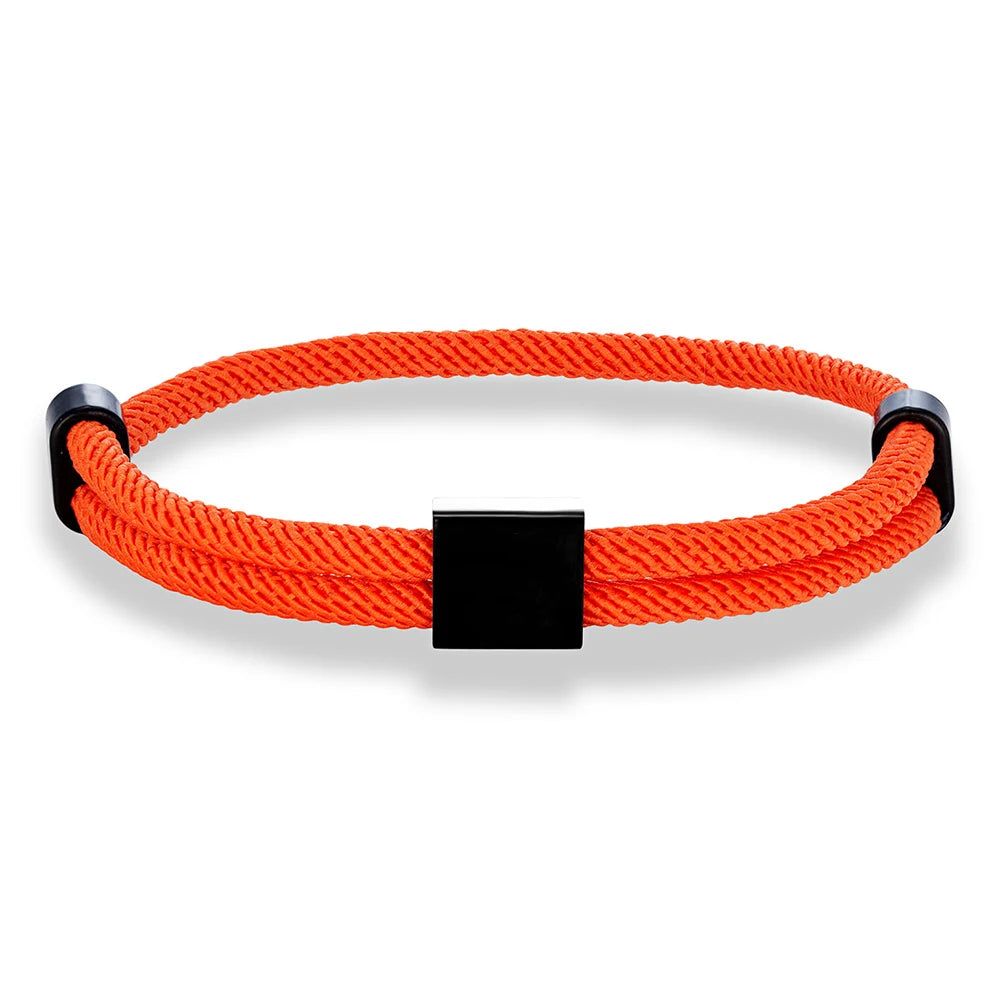 MKENDN SOS Custom logo Name Engrave Text Adjustable Rope Bracelet Customize Stainless Steel Square ID Bracelets For Women Men