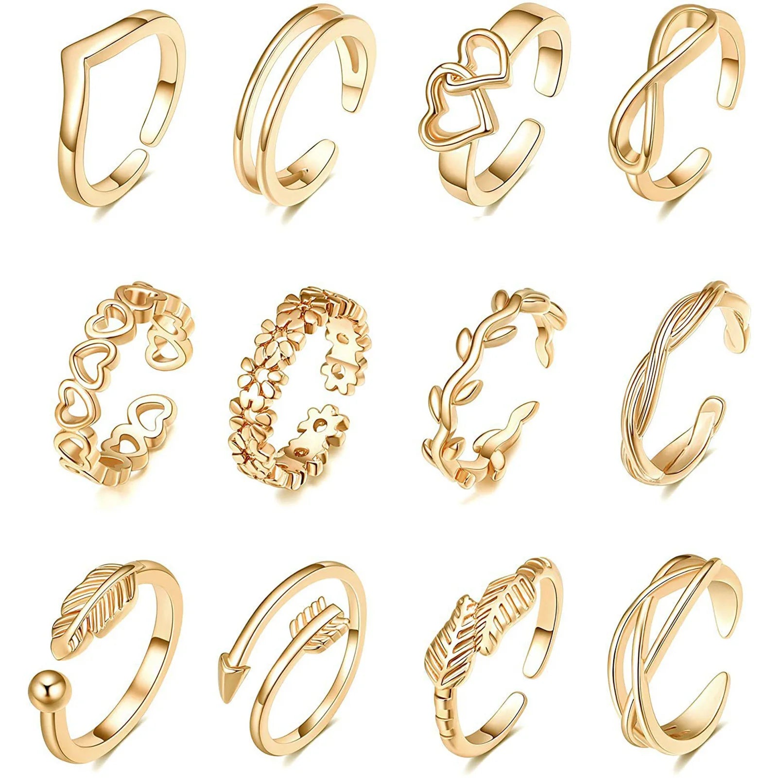 7/10/12Pcs Adjustable Toe Rings for Women Foot Ring Gold/Silver Color Metal Round Jewelry for Girl Summer Beach Barefeet Fashion
