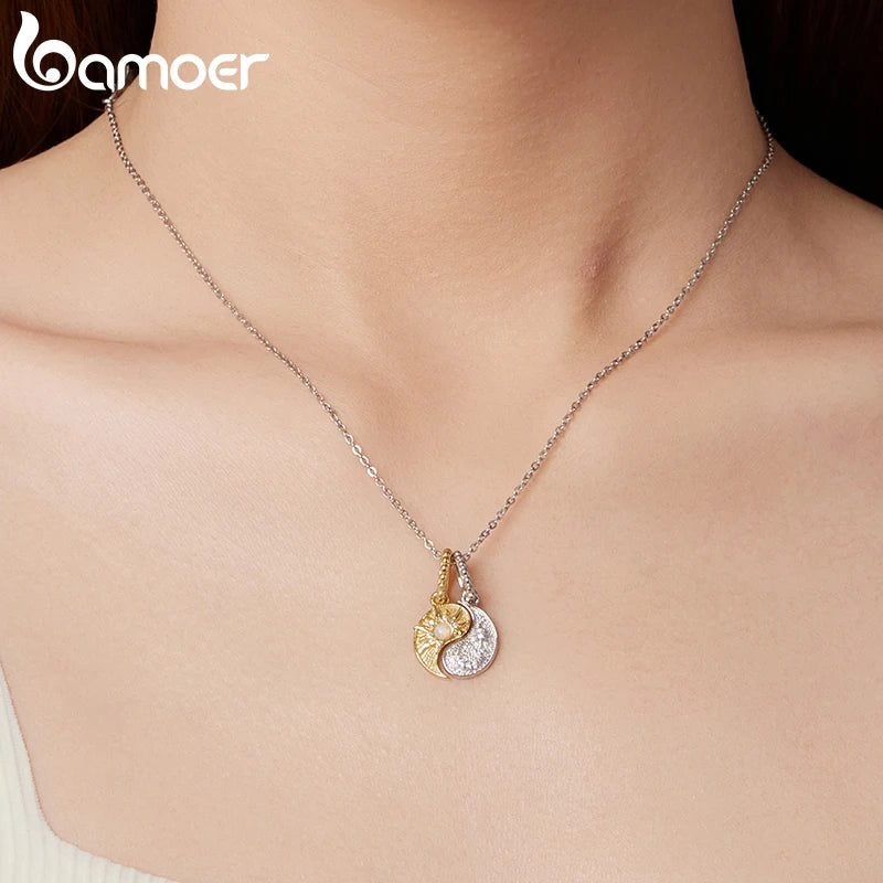 BAMOER 925 Sterling Silver Two-tone Pendant Detachable Taiji-Bagua Beads for Women Necklace DIY Guarding Jewelry Accessories