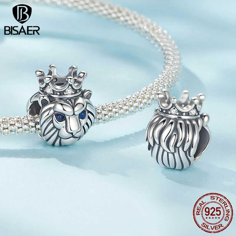 BISAER 925 Sterling Silver Vintage Phoenix Flying Dragon Charm Bead Lion Crown Snake Pendant For Women DIY Bracelet Fine Jewelry