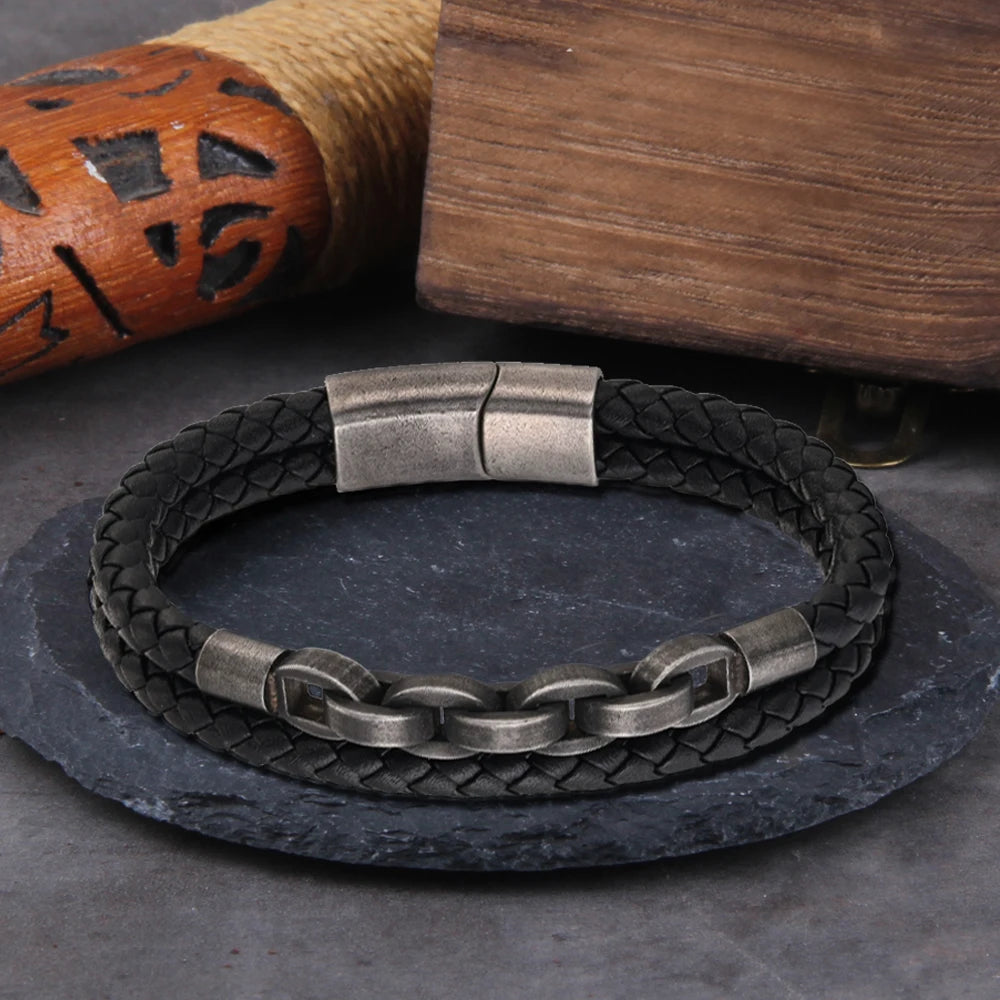 Genuine Leather Bracelet Infinity Shape Special Popular Pattern Men's Bracelet for Men Stainless Steel Jewelry Accessories Gift