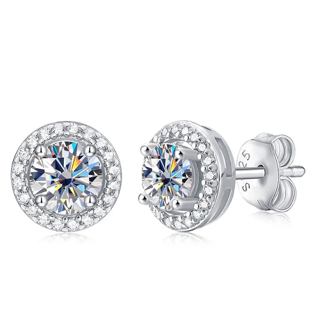 Serenity 0.5ct 1ct 2ct All D Moissanite Earrings For Women Gift S925 Sterling Silver Sparkling Round Bag Stud Earrings Jewelry