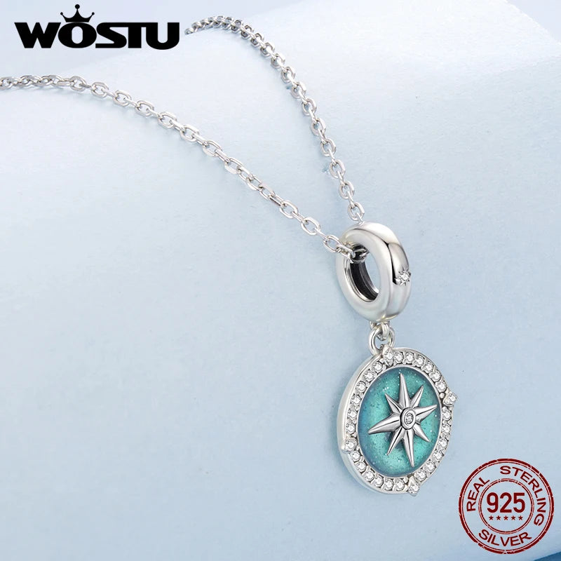 WOSTU 925 Sterling Silver Enamel compass Pendant Charm For Women