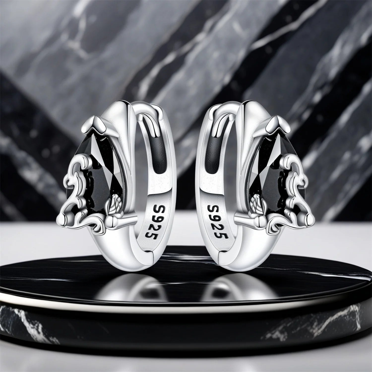 PANPOKI 925 Sterling Silver Vintage Carved Water Droplet Earrings Silver Hoop Earrings For Women Jewelry Original Party Gifts