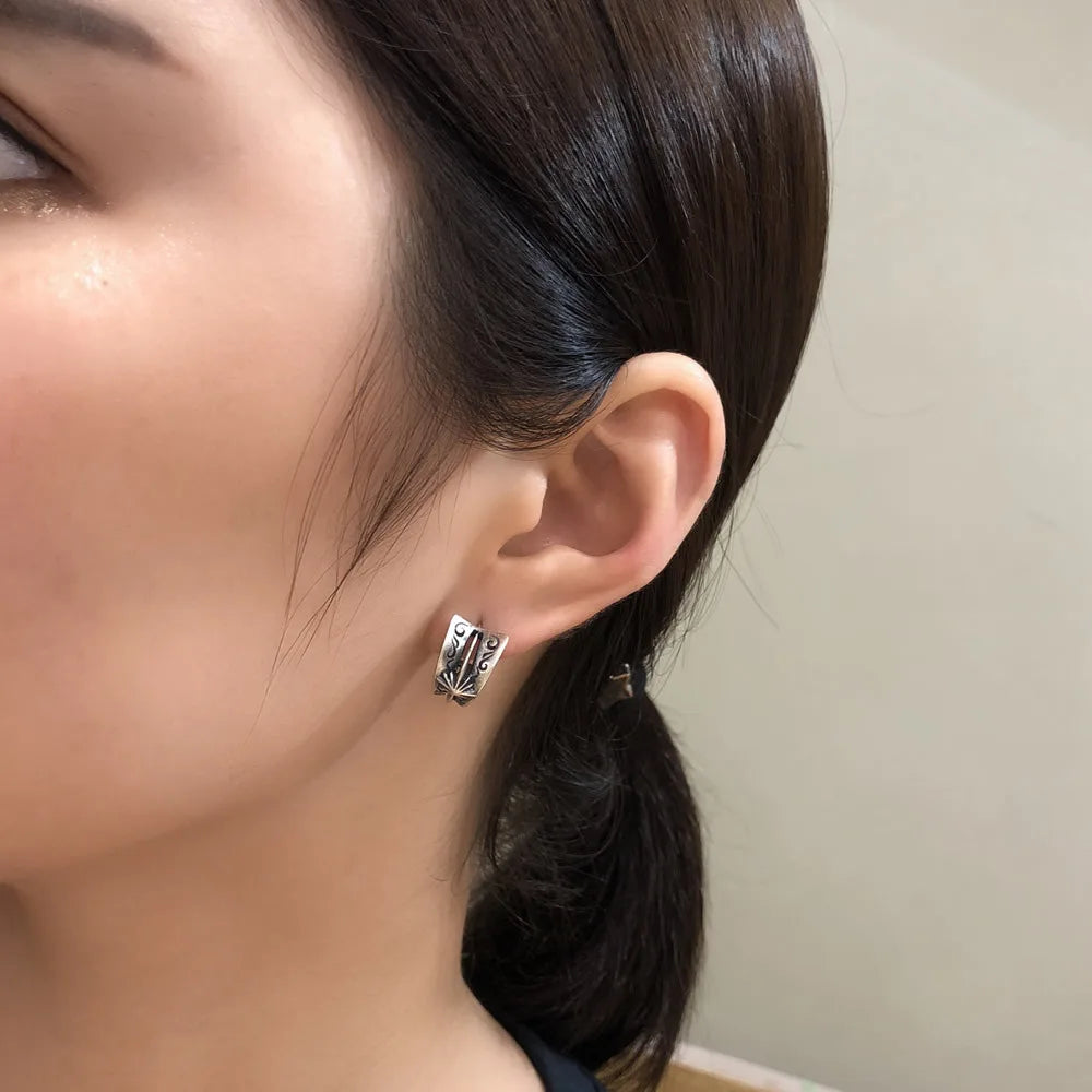 MKENDN Punk Style Jewelry S925 Silver Indian Arabesque Totem Ear Stud For Men And Women Anti-Allergy Stud Earrings Femme