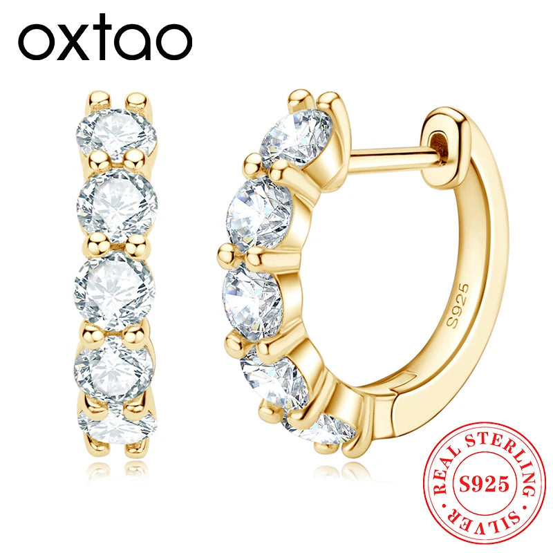 OXTAO Real 925 Silver 3.5mm Moissanite Clip Earrings Female Jewelry Hoop Earring  Sparkling Lab Diamond Wedding Party Jewelry