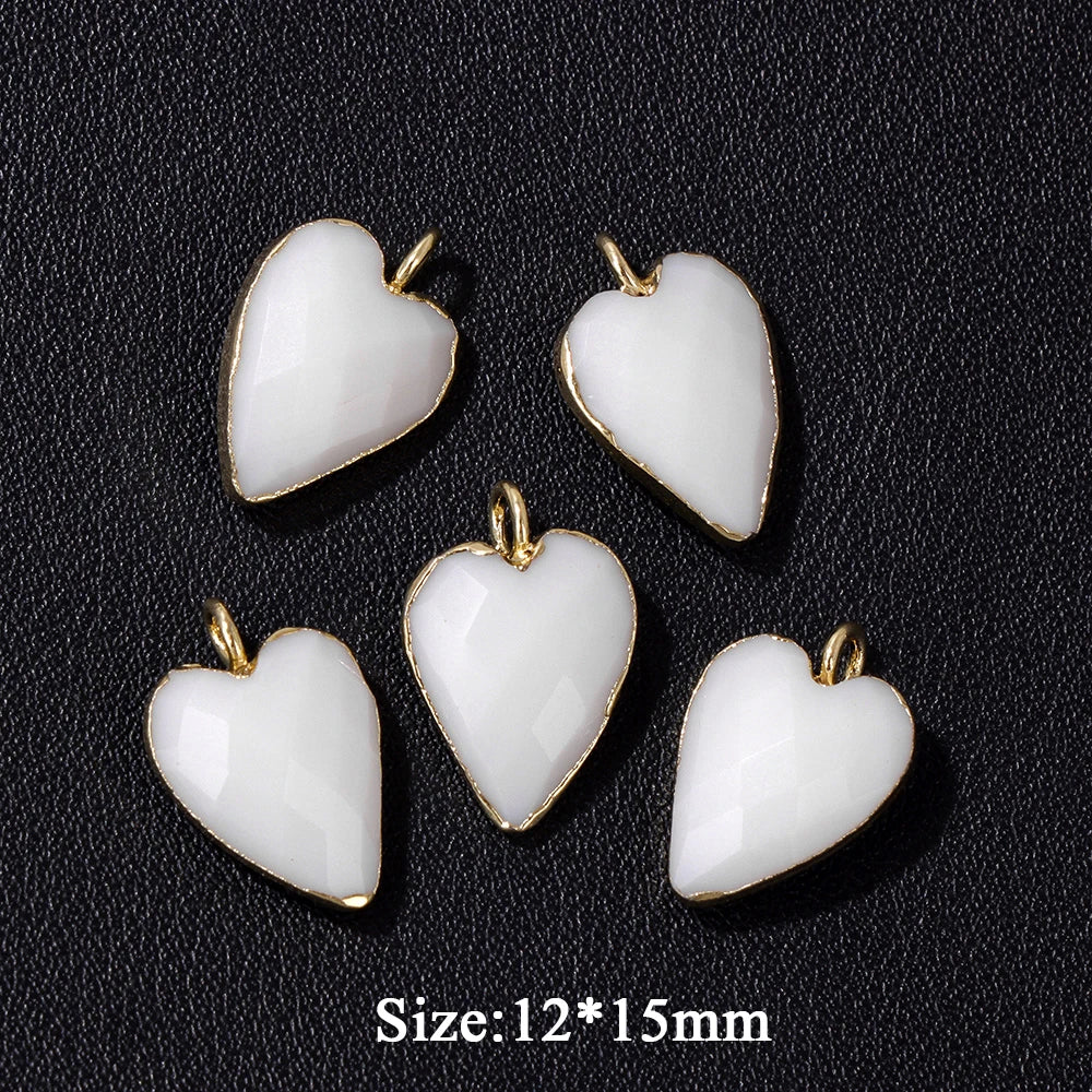2PCS/lot Faceted Heart Shape Stone Pendant Natural Amethyst Rose Quartzs Labradorite Love Charms For Jewelry Making Necklace DIY