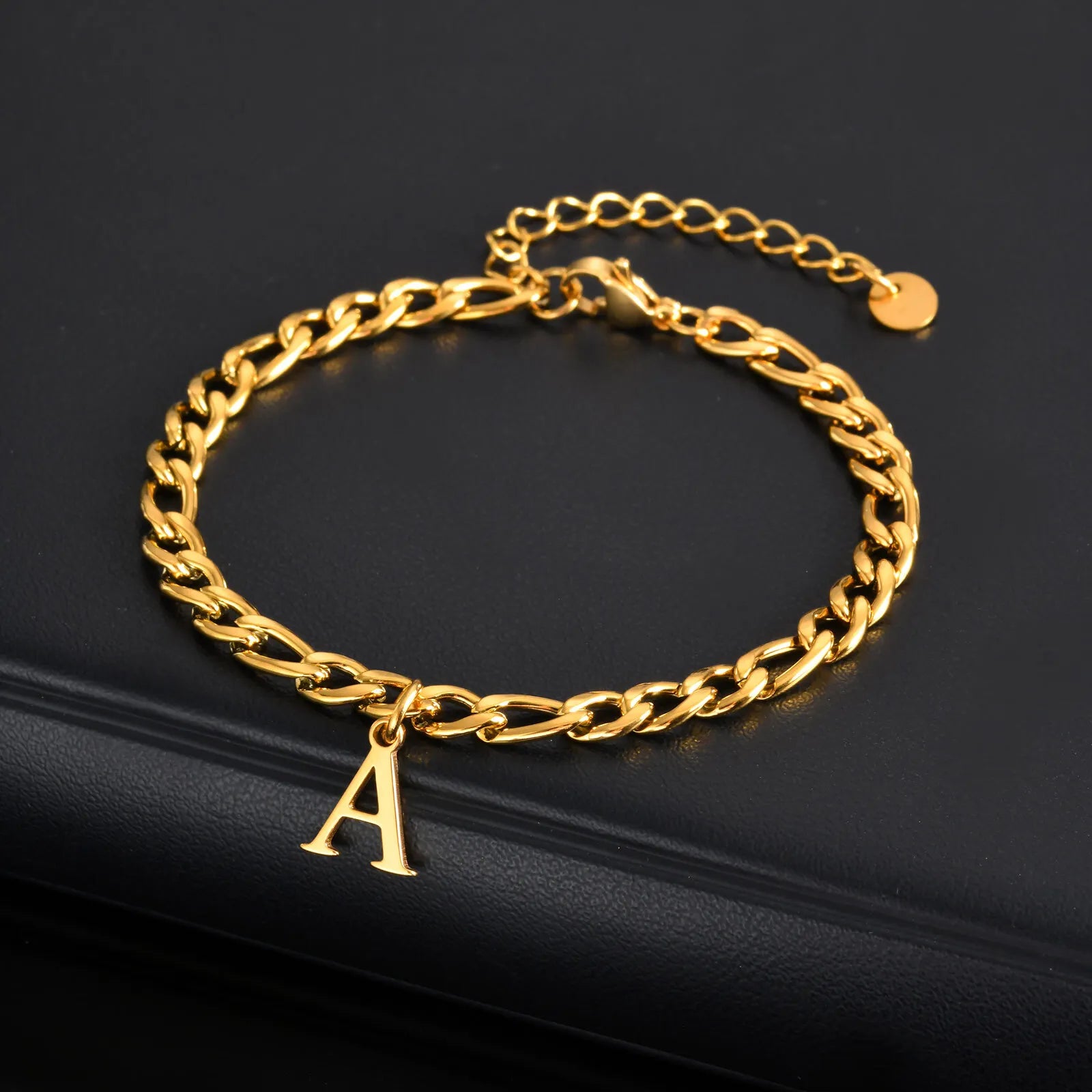 Vnox Mens Figaro Chain Bracelets A-Z Initials Charms Bracelet, Adjustable Stainless Steel Name Bracelet Fathers Day Gift for Dad