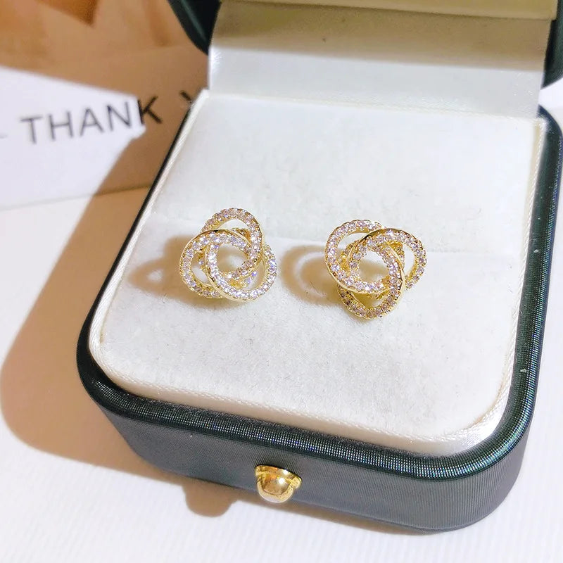 18k Gold Real Gold Woman Stud Earrings Unusual Earings Trend Piercing Small Crystal Vintage Ear Cuffs for Party Women's Jewelry