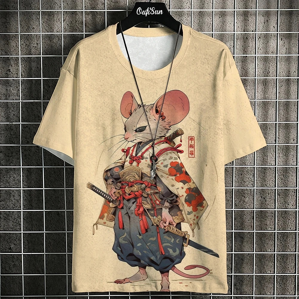 Unisex 2024 T Shirt Men Women Japanese Samurai Cat 3d