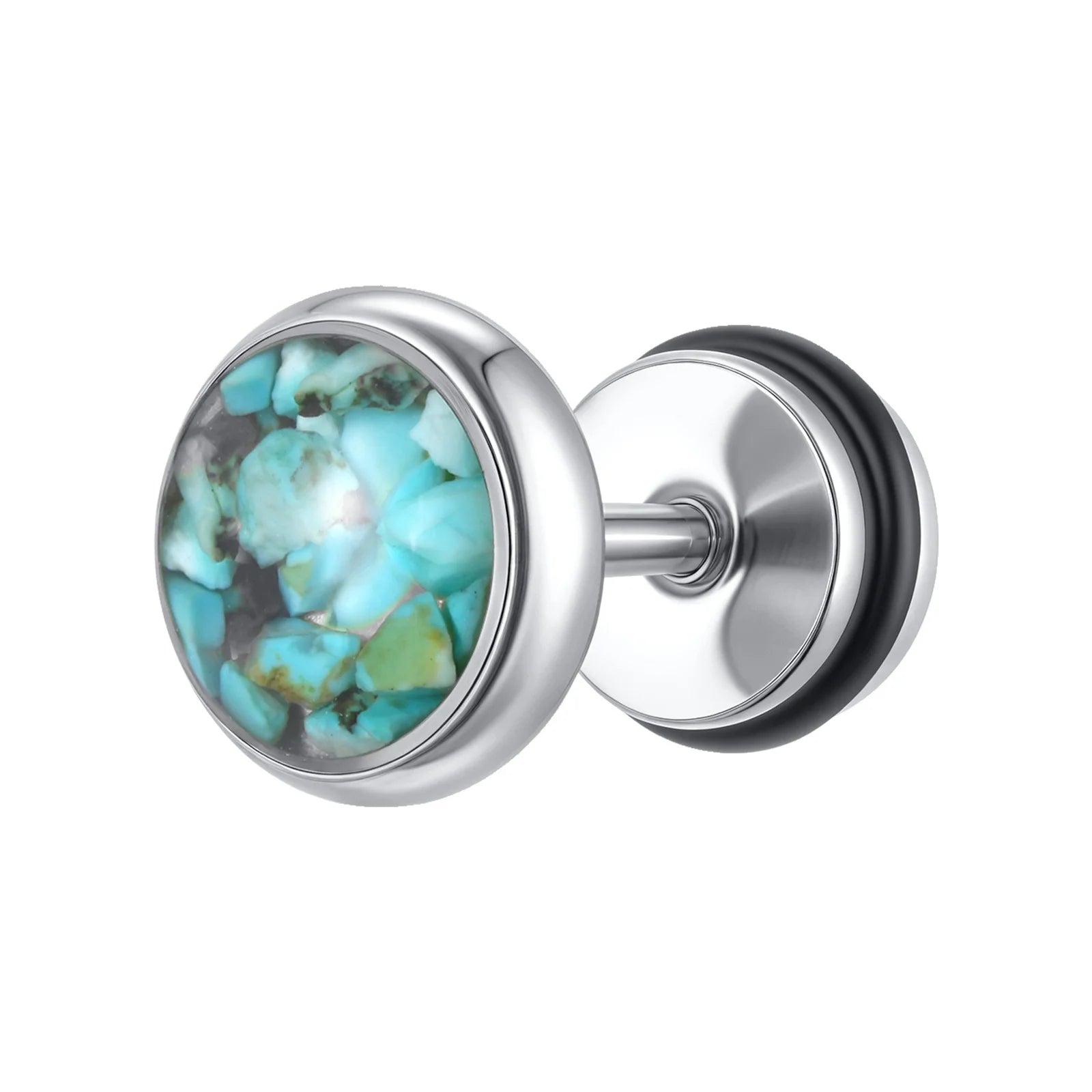 Vnox Irregular Turquoise Stones Stud Earrings for Women Men, Clear Enamel Round Small Earrings,Stainless Steel Ear Jewelry
