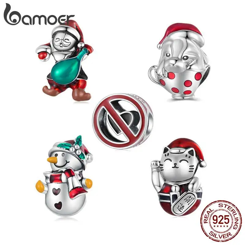 Sterling Silver Christmas Collection Santa Claus Bead Snowman Charms for Women Bracelet Christmas Gift Fine Jewelry - Madeinsea©