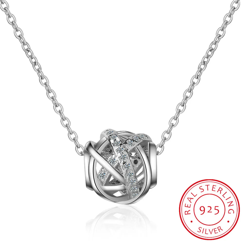 925 Sterling Silver Moissanite Diamond Cute Twist Hollow Ball Pendant Necklace For Women Office Lady Birthday Gift Jewelry